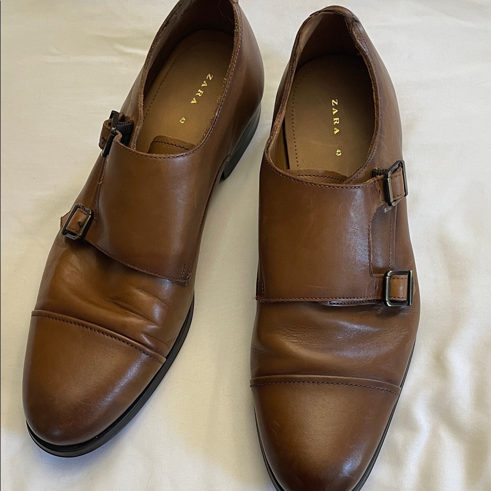 Zara Men's Tan Double Monk Strap Oxfords